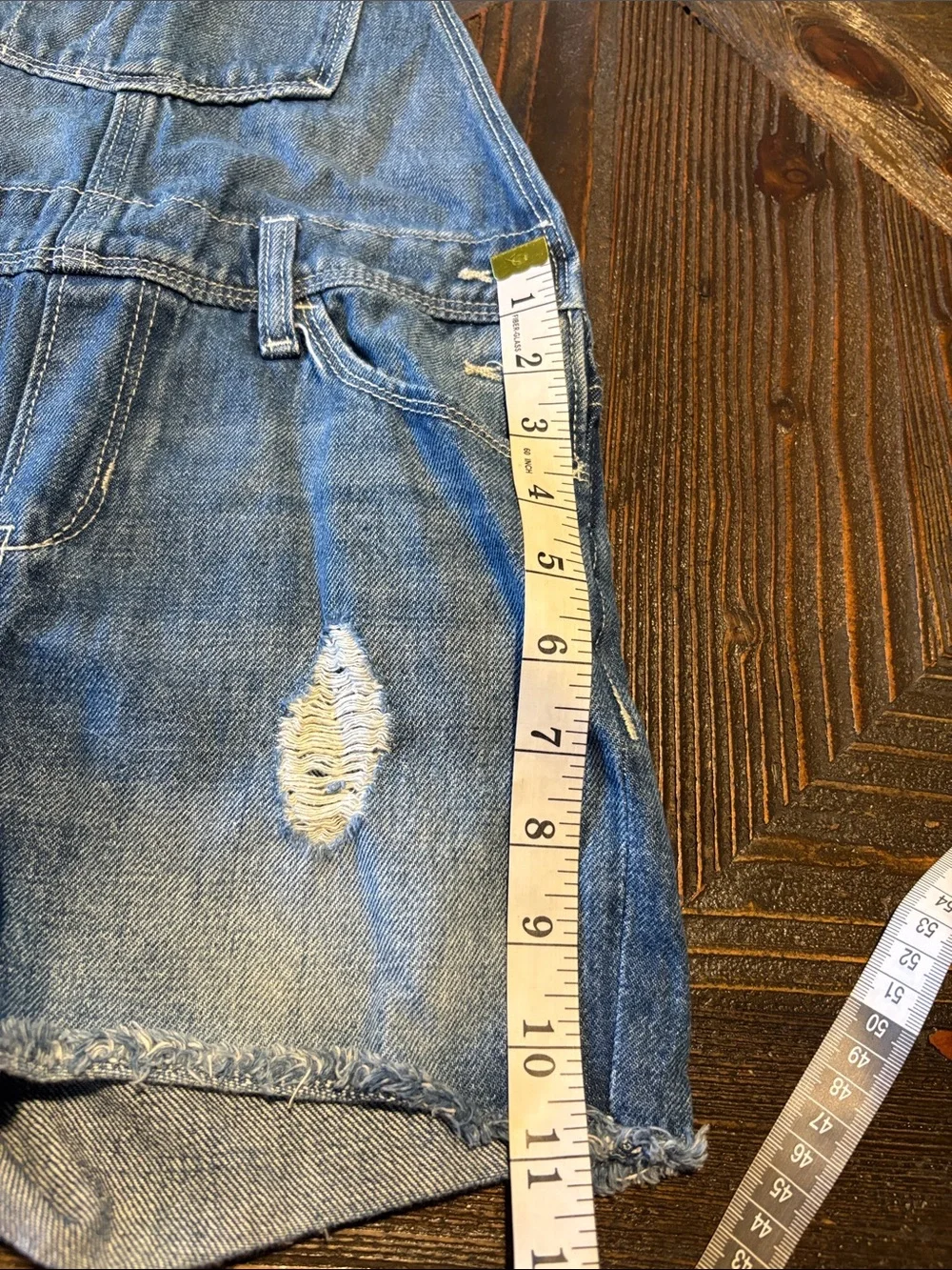 Old Navy Distressed Denim Short Overalls - Light Blue